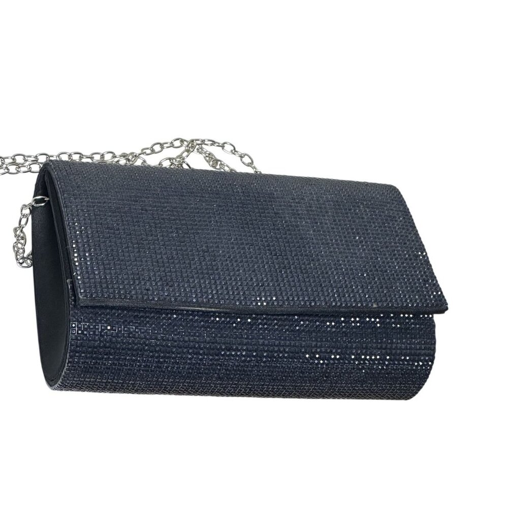 David’s Bridal Crystal Mesh Clutch Black Rhinestone Evening Bag Wedding Prom
